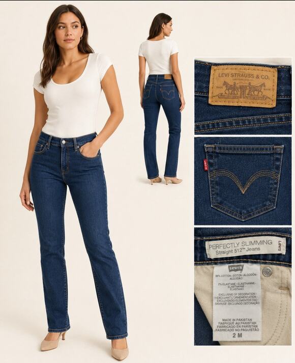 Levi's Denim - Levi's Women's 512 Perfectly Slimming Straight Jeans Size 2 Dark Wash Indigo